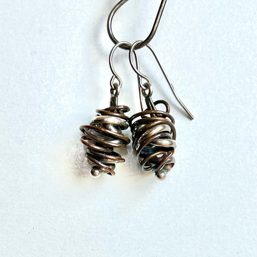 Silver and Copper Wire Drop Earrings